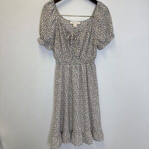 Monteau Los‎ Angeles Floral Smocked Waist Ruffle Hem Puff Sleeve Dress Medium